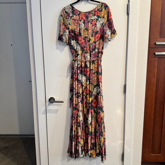 New Johnny Was Strass Wrap Maxi Dress Green V-neck Short Sleeve Sz L Women's - Picture 8 of 8